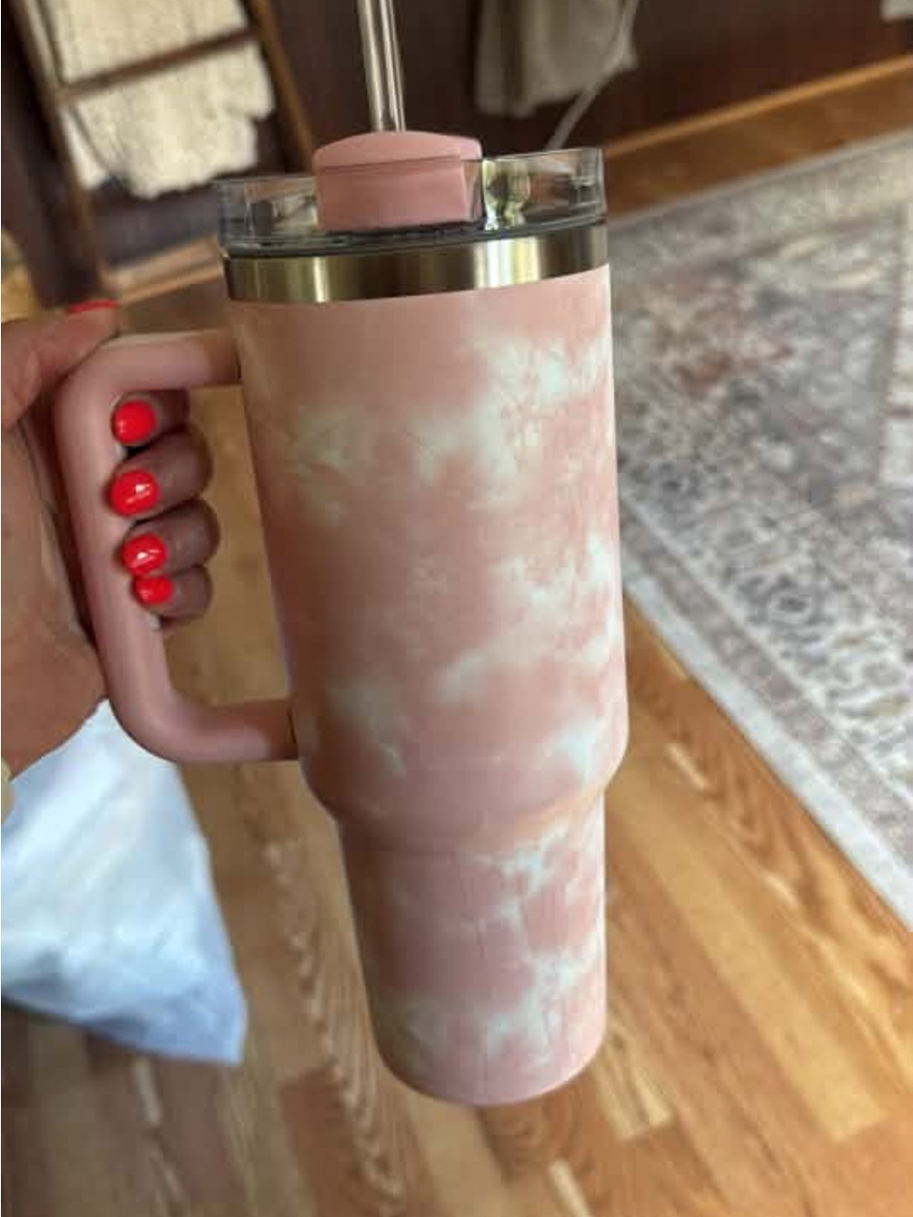 Source Unknown Pink Marble Travel Tumbler with Handle
